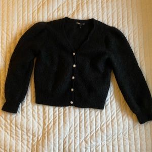 Maje Preppy Black Mohair Cardigan w/ Jewel Buttons